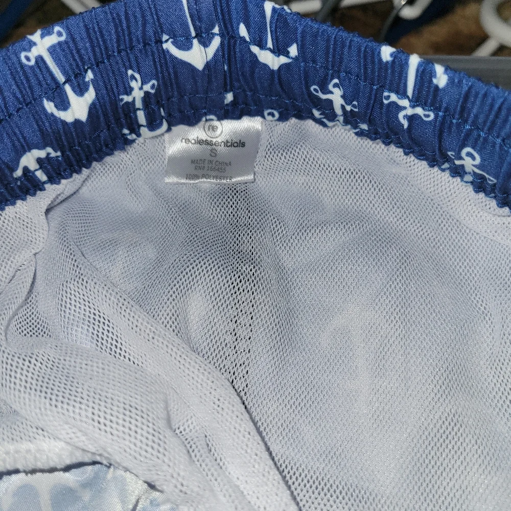 Navy, Olive, and Anchor Print Mens Size Small.Lined Swim Shorts Back To School